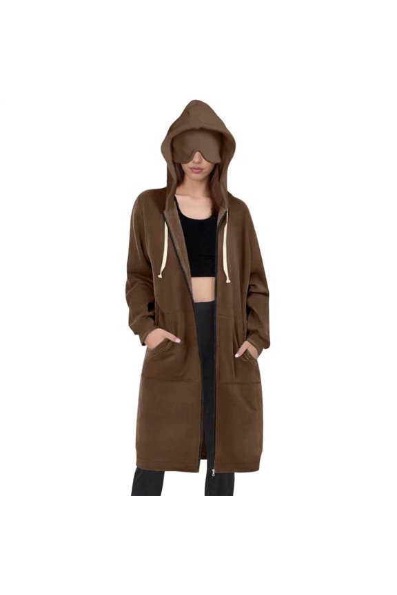 Long Hoodie for Women with Eye Cover Trendy Travel Hoodies Jacket Casual Long Sweatshirts for Streetwear
