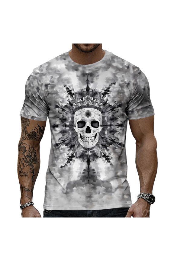 Mens Skull T Shirts Crewneck Short Sleeve Horror Skeleton Graphic T Shirt Summer Tops for Holiday Party