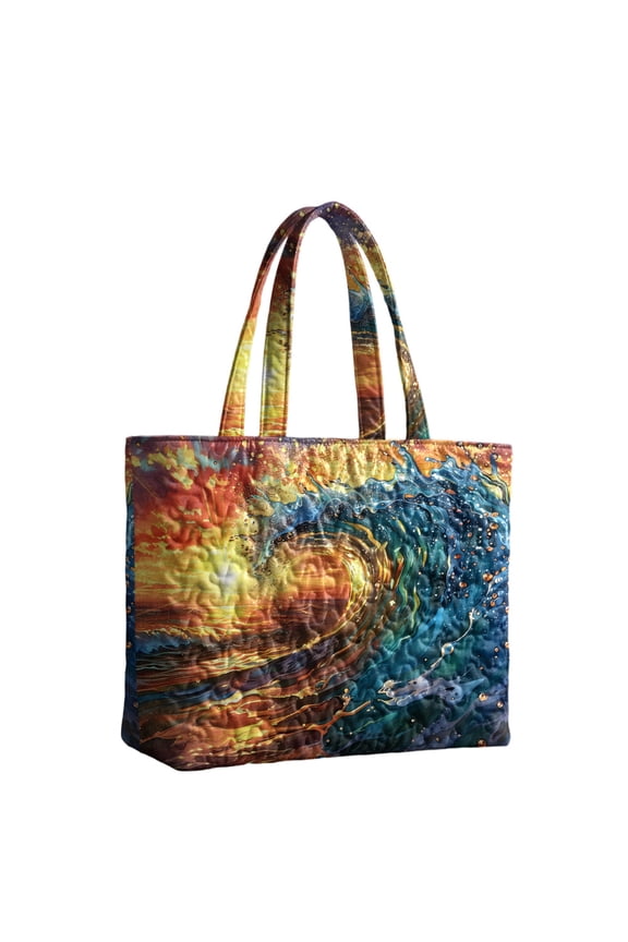 Quilted Tote Bag for Women Huge Wave Vintage Purse with Handles Large Capacity Shoulder Bags for Shopping Travel