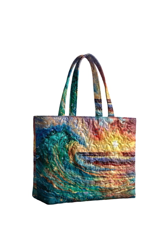 Quilted Tote Bags for Women Huge Wave Vintage Purse with Handles Large Capacity Shoulder Bags for Shopping Travel