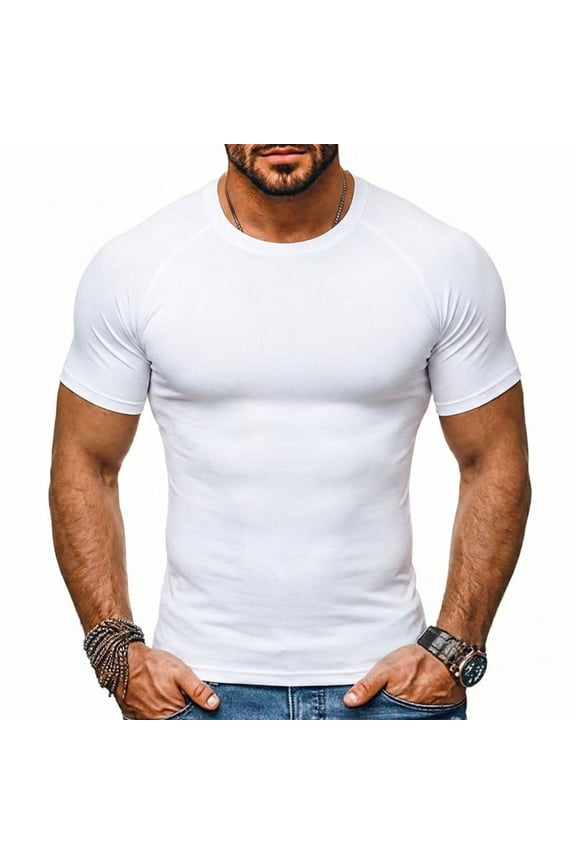 Short Sleeve Compression Shirt Men Crewneck Summer Slimming Undershirt Basic Tops Workout Shirts for Cycling