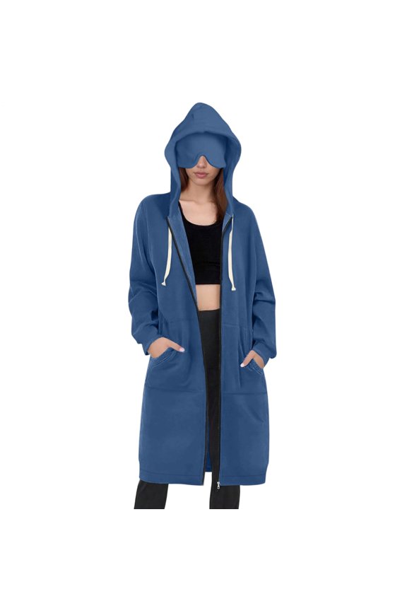 Womens Long Hoodie with Eye Cover Trendy Travel Hoodies Jacket Casual Long Sweatshirts for Streetwear