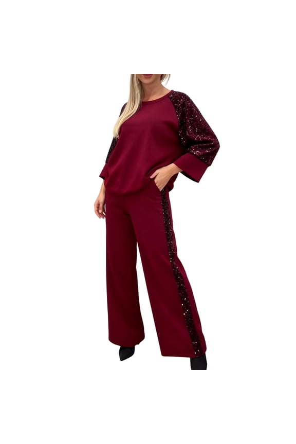 Womens Sweat Set 2 Piece Sequin Fashion Sweatshirt with Sweatpants Sparkly Jogging Suit for Sports