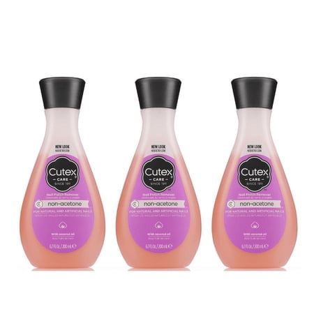 Cutex Non Acetone Nail Polish Remover with Coconut Oil for Natural and Artificial Nails 6.7 fl oz (Pack of 3)