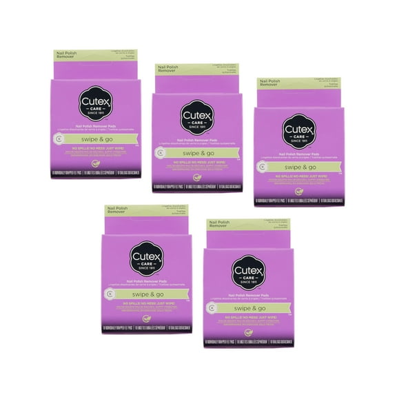Cutex Swipe & Go Nail Polish Remover Individually Wrapped Pads, 10 Count - Pack of 5