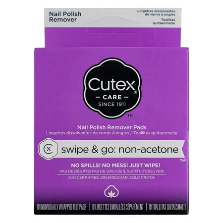 Cutex Swipe & Go Non-Acetone Nail Polish Remover Pads, 10 Ct, 2 Pack