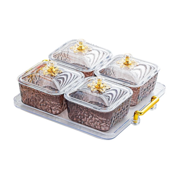 Cuticate Dried Fruit Plate Set Candy Dish with Lids Divided Serving Platter, Spice Jars for Desktop, Hotel, Living Room, Home, Wedding Smoke Gray 4 Grid