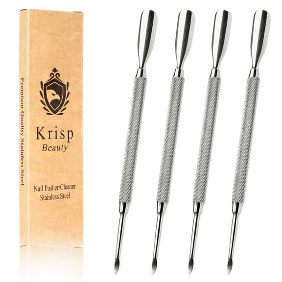Cuticle Pusher Cleaner Dual Ended Stainless Steel Pedicure Nail Groomer Tools (4 Pc Set)