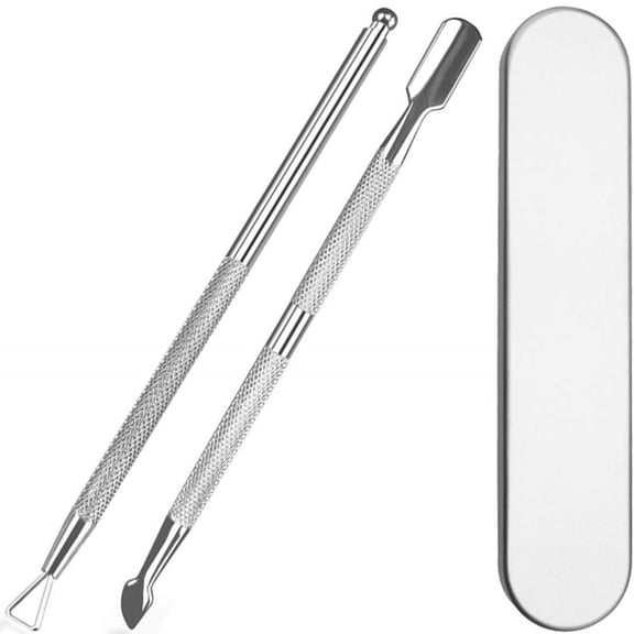 Cuticle Pusher and Cutter set, 2 Pack Gel Nail Polish Remover Tool Triangle Cuticle Peeler Scraper and Spoon Nail Cleanel Stainless Steel Manicure Tools