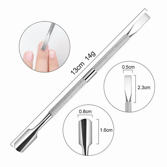 Cuticle Pusher, Dual Ended Stainless Steel Cuticle Pusher and Spoon Nail Cleaner Cuticle Remover Manicure Pedicure Nail Tools for Fingernail and Toenails B