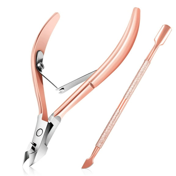 Cuticle Trimmer with Cuticle Pusher, Cuticle Remover Cuticle Nipper Professional Stainless Steel Cuticle Cutter Clipper Pedicure Manicure Tools for Fingernails and Toenails (Rose Gold)