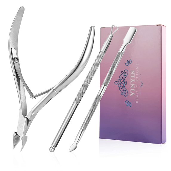 Cuticle Trimmer with Cuticle Pusher and Cutter, Professional Stainless Steel Nippers, Cutter Clippers, Cuticle Remover, Pedicure Manicure Tools for Fingernails and Toenails, Sliver