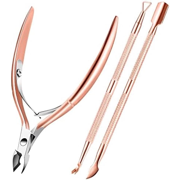 Cuticle Trimmer Cuticle Remover with Cuticle Pusher, Professional Stainless Steel Durable Pedicure Manicure Tools Cutter Nipper Scissor Clipper for Fingernails and Toenails Rose Gold