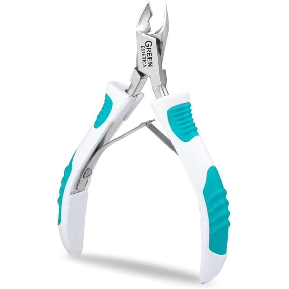 Green Estetica-Cuticle Trimmer with Non-Slip Grip Handle Professional Stainless Steel Cuticle Nipper Sharp Blades Double Spring (White Green)