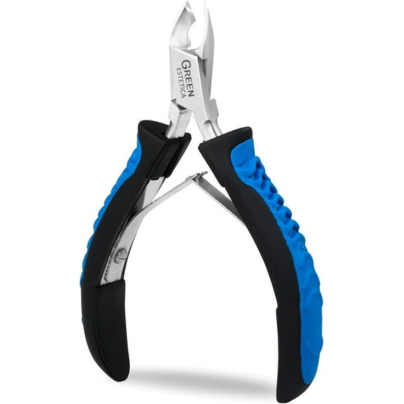 Cuticle Trimmer with Non-Slip Grip Handle Professional Stainless Steel Cuticle Cutter Sharp Blades Double Spring Cuticle Nippers for Nail Care Pedicure Manicure Nail Tools (Blue-Black)