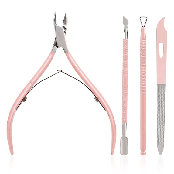 Cuticle Trimmer with Cuticle Pusher, Cuticle Remover Cutter Nipper and Triangle Cuticle Nail Pusher Peeler Scraper, Durable Dead Skin Clipper Manicure Pedicure Tools(Pink)