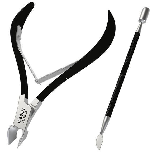 Cuticle Trimmer with Cuticle Pusher Stainless Steel Sharp Blades Double Spring Cuticle Nipper-Black