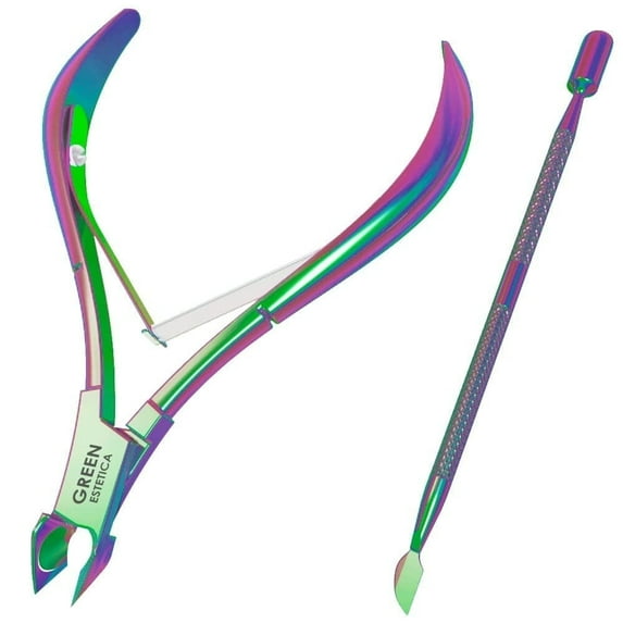 Green Estetica-Cuticle Trimmer with Cuticle Pusher Stainless Steel Sharp Blades Double Spring Cuticle Nipper – Multicolor