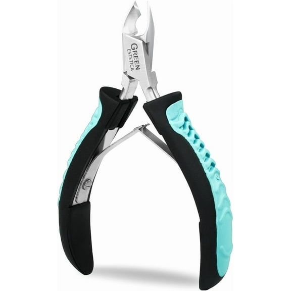 Cuticle Trimmer with Non-Slip Grip Handle Professional Stainless Steel Cuticle Cutter Sharp Blades Double Spring Cuticle Nipper (Green-Black)