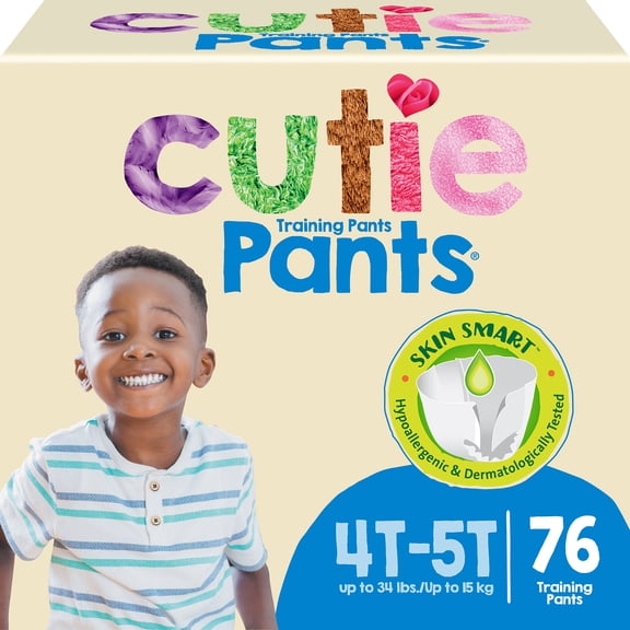 Cutie Boys 4T/5T Refastenable Potty Training Pants, Hypoallergenic with Skin Smart, 76 Count