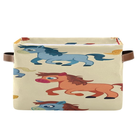 Cutie Cartoon Horses Square Storage Bins with Handles Collapsible Containing Box 1 Pack