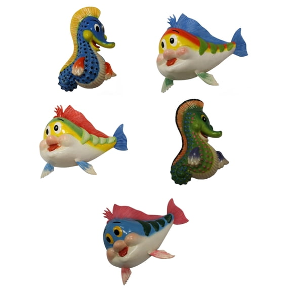 Cutie Fun Happy Fish Dimensional Wall Decor Set of 5 Eight Inches