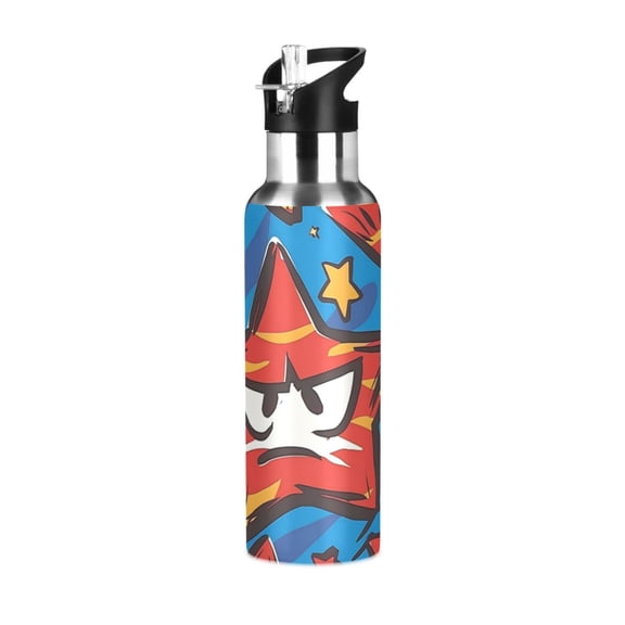 Cutie Funny Star Faces Sports Bottle with Straw Stainless Steel Water Jug Portable Thermal Cup Leak-proof 1000ML