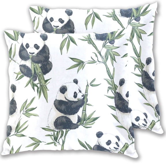 Cutie Pandas Eating The Leaves Throw Pillow Covers Pillowcases 18 x 18 Inch Home Decor 2 Packs for Bedroom Sofa