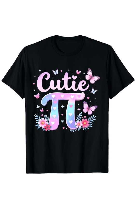 Cutie Pi Math Pun T-Shirt - Funny Mathematics Teacher Gift - Retro Floral Butterfly Pastel Graphic Tee - Pi Day Celebration Apparel
