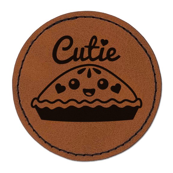 Cutie Pie 2.5" Faux Leather Round Engraved Iron-On Patch - Brown