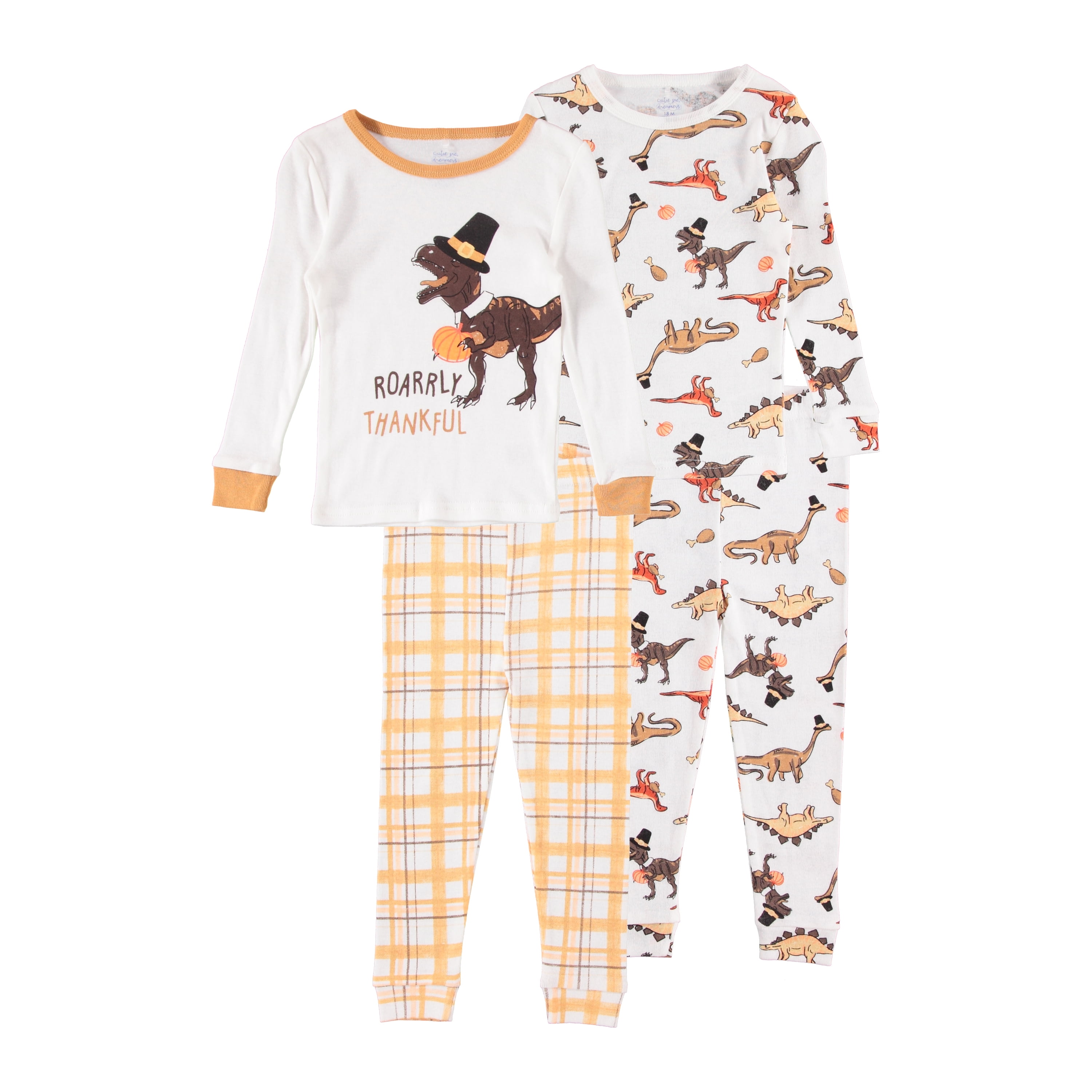 Cutie Pie Dreamers Baby Boy Toddler Boy Fall Harvest Thanksgiving 4 Pc Mixed Pajama Set 2 Long Tops 2 Long Bottoms Sizes 12 Months 4T