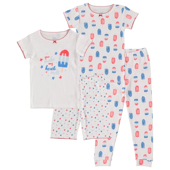 Cutie Pie Dreamers Baby Girl & Toddler Girl 4 PC Tight Fit Cotton Sleepwear Pajamas, Sizes 12 Months-4T 12M-4T