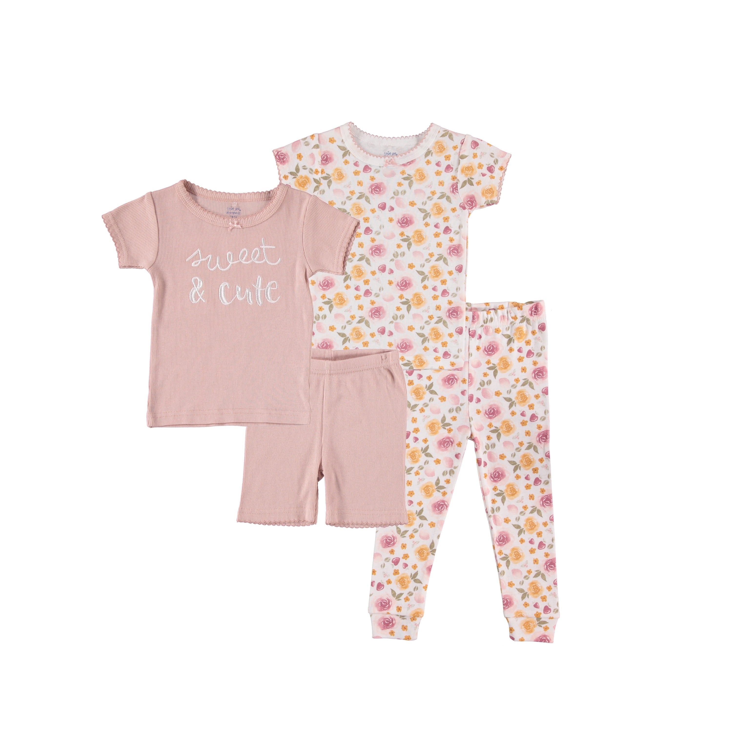 Cutie Pie Dreamers Baby Girl & Toddler Girl 4 PC Tight Fit Cotton Sleepwear Pajamas, Sizes 12 Months-4T 12M-4T