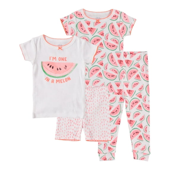 Cutie Pie Dreamers Baby Girl & Toddler Girl 4 PC Tight Fit Cotton Sleepwear Pajamas, Sizes 12 Months-4T 12M-4T