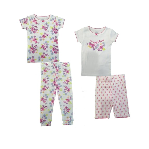 Cutie Pie Dreamers Baby Girl & Toddler Girl 4 PC Tight Fit Cotton Sleepwear Pajamas, Sizes 12 Months-4T 12M-4T