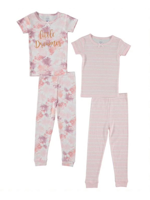 Dreamers Baby Girl & Toddler Girl 4PC Tight Fit Cotton Sleep Set, Size 12M-4T
