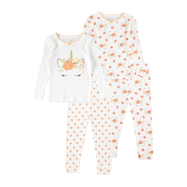 Cutie Pie Dreamers Baby Girl Toddler Girl Fall Harvest Thanksgiving 4 Pc Mixed Pajama Set 2 Long Tops 2 Long Bottoms Sizes 12 Months 4T