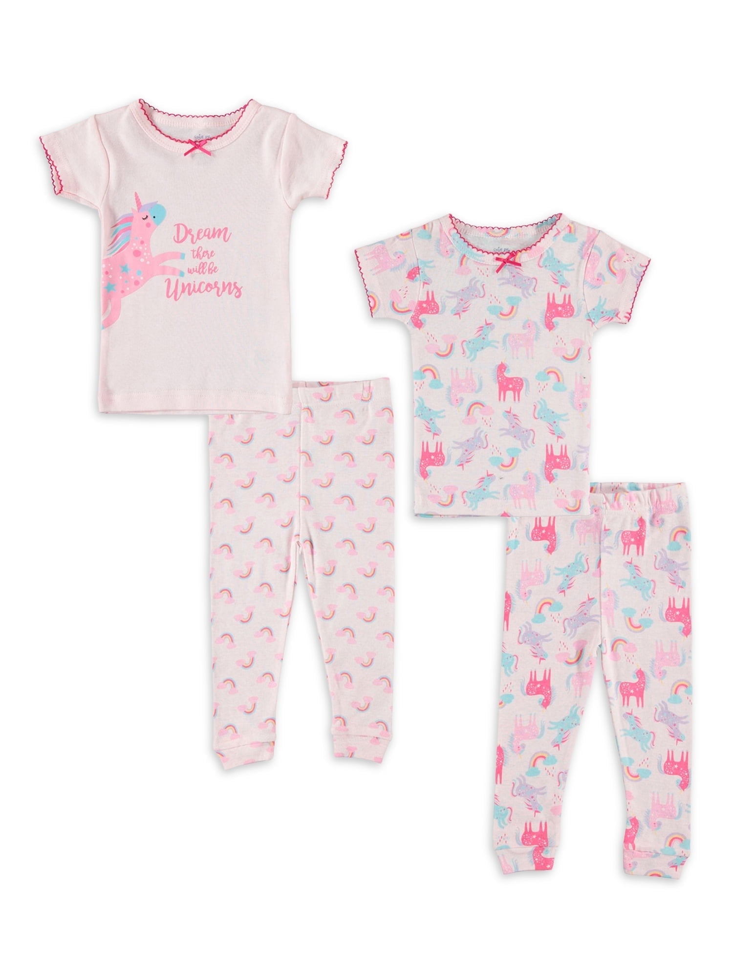 Cutie Pie Dreamers Baby Girl \u0026 Toddler Girl Short Sleeve Snug Fit Cotton Pajamas Set, 4-Piece (12M-4T)
