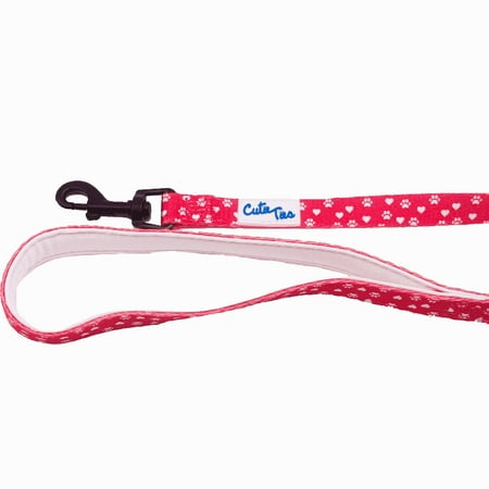 Cutie Ties Fun Design Dog Leash Paw Prints & Hearts Red Small