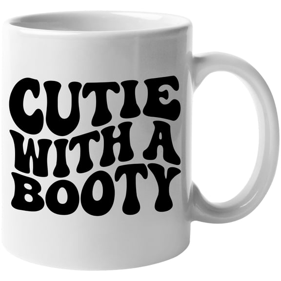 Cutie with a Booty, Groovy Retro Wavy Text Merch Gift, White 11oz Ceramic Mug