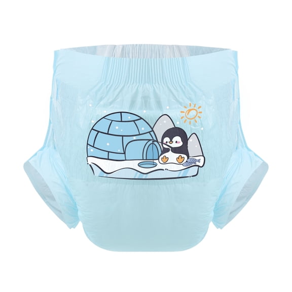 CutiePlusU Adult Diaper 3 Pieces, Adult Diapers Sample, Maximum Overnight Absorbency Blue Penguin Fishing(Large 36"-46")