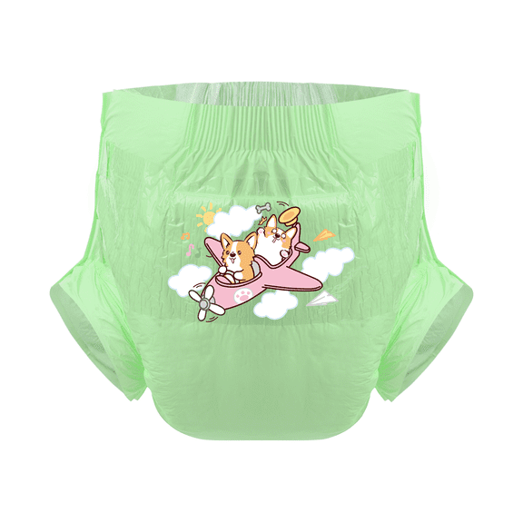 CutiePlusU Adult Diaper 3 Pieces, Adult Diapers Sample, Maximum Overnight Absorbency- Corgi Driver Green (Medium 28"-38")