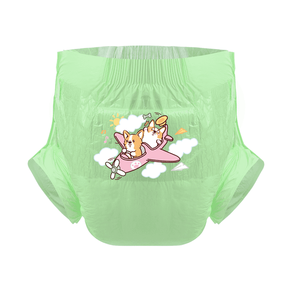 CutiePlusU Adult Diaper 3 Pieces, Adult Diapers Sample, Maximum Overnight Absorbency- Corgi Driver Green (Medium 28"-38")