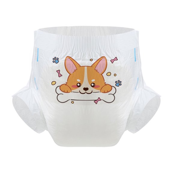 CutiePlusU Adult Diaper 3 Pieces, Adult Diapers Sample, Maximum Overnight Absorbency White Lovely Corgi(Large 36"-46")