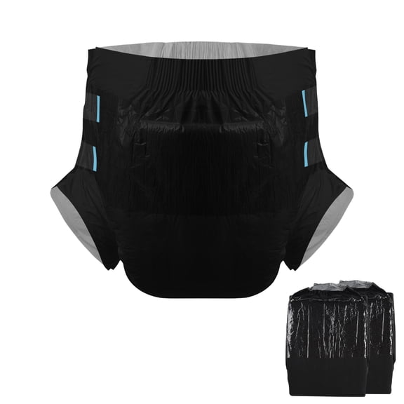 CutiePlusU Adult Diapers Heavy Absorption Dry Surface Disposable All Night-Black 2 Pieces (XLarge 43"-62")