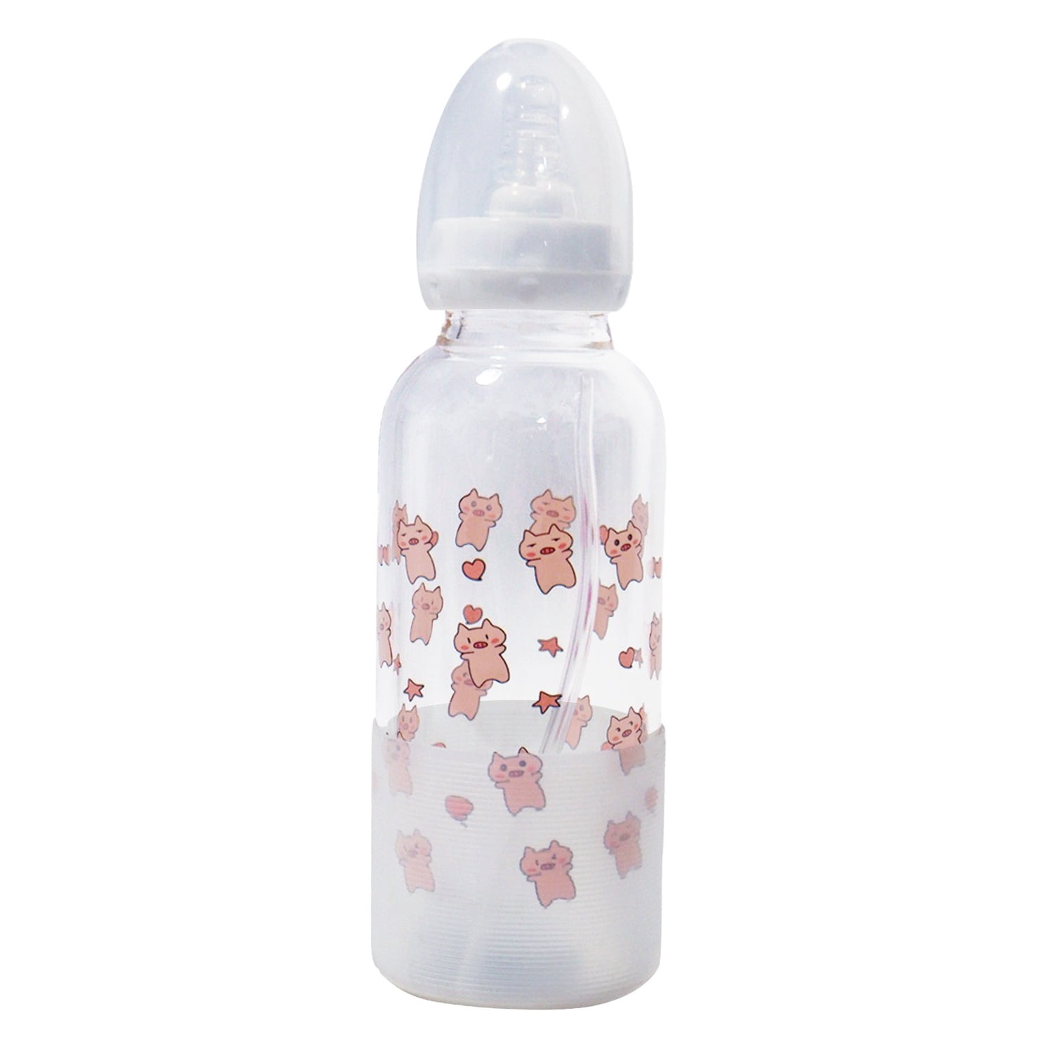 CutiePlusU Adult Glass Feeding Bottle Cute Printed Large Size Baby Bottles 13.5Oz/400ML Flying Piggy