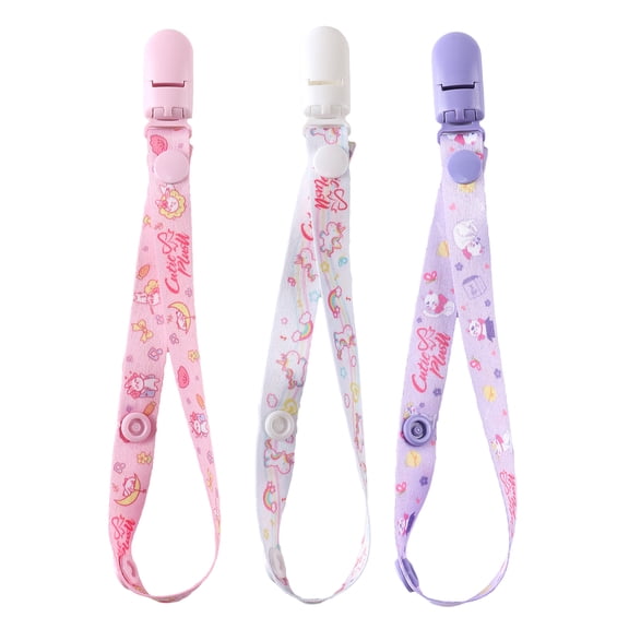 CutiePlusU Adult Pacifier Clip Adult Size Anyard Holder Clips 3 Pack-Dream Planet (Rabbits, Unicorns and Cats)