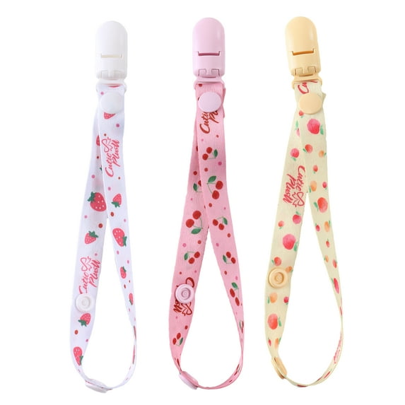 CutiePlusU Adult Pacifier Clip Adult Size Anyard Holder Clips 3 Pack-Fruit Party (Strawberries, Cherries and Peaches)