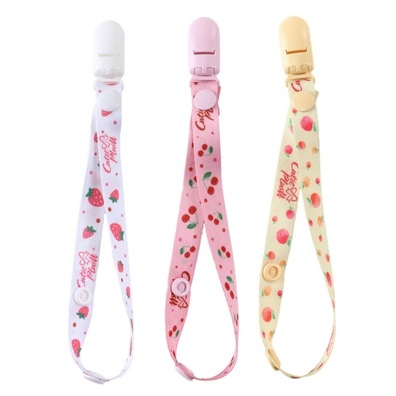 CutiePlusU Adult Pacifier Clip Adult Size Anyard Holder Clips 3 Pack-Fruit Party (Strawberries, Cherries and Peaches)