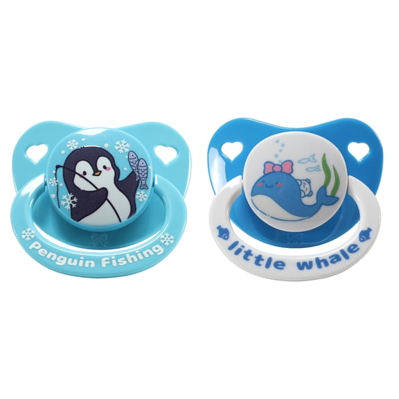 CutiePlusU Adult Pacifiers Big Shield Printed Soothers Cute Paci 2 Pieces Penguin&Whale